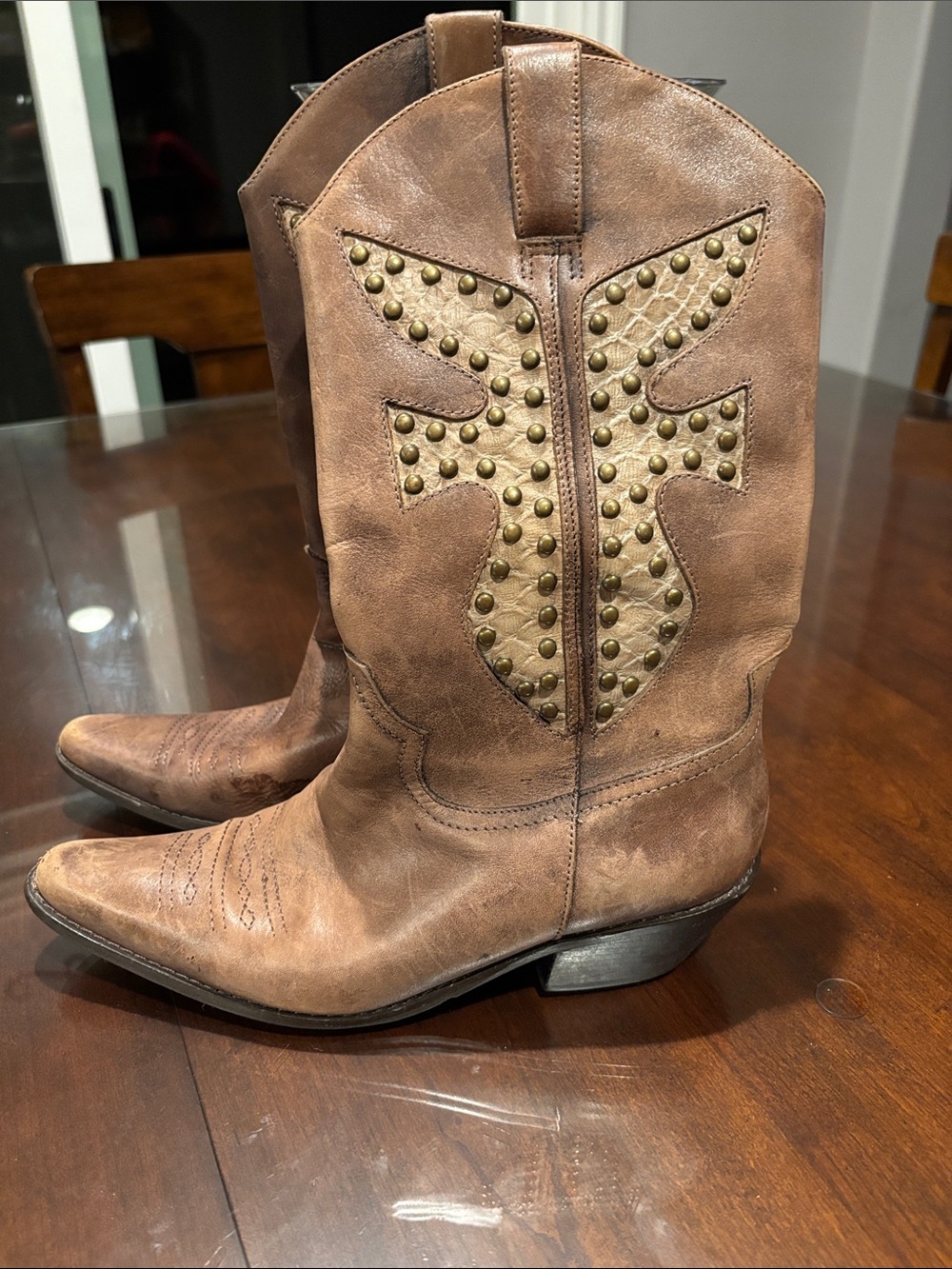 Matisse Brown Leather Western Boots with Studded Overlay